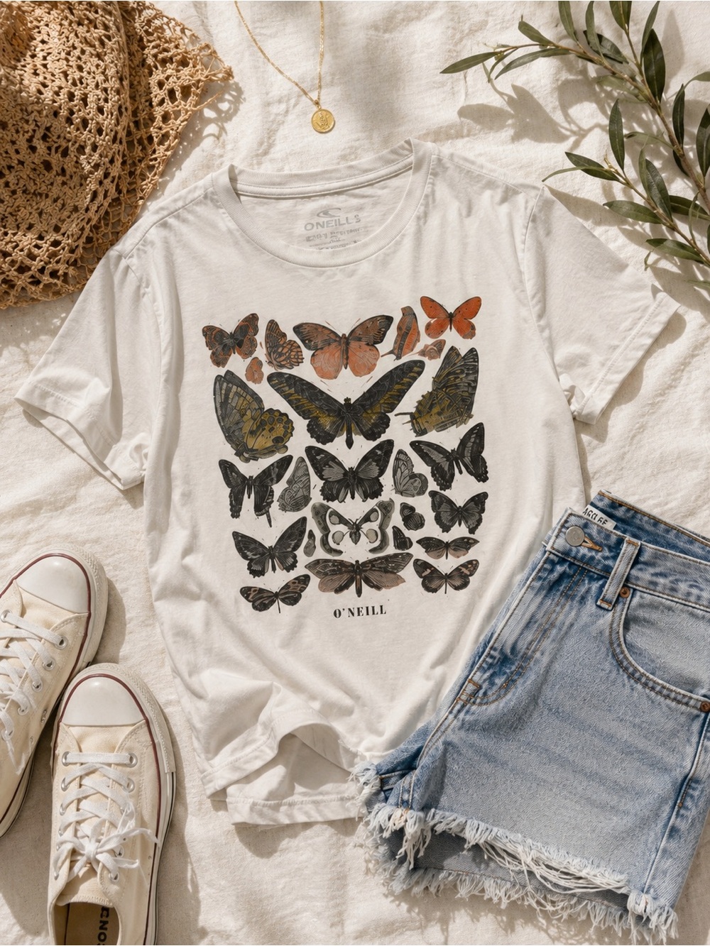 O’Neill | Butterfly Graphic Tee | White Cotton Short Sleeve Top | Size Small - Picture 2 of 6